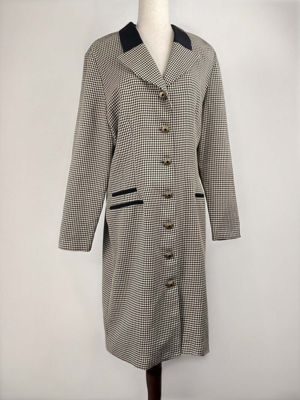 Vintage 90s Danny & Nicole Houndstooth Blazer Dress 16 Long Coat Dress Tailored